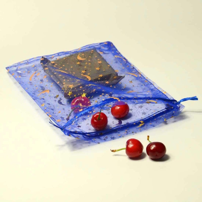SUNGULF 100Pcs 6x9 Inches Sheer Organza Drawstring Pouches Stars And Moon Wedding Party Favor Jewelry Candy Gift Bags (Blue) - Image 5